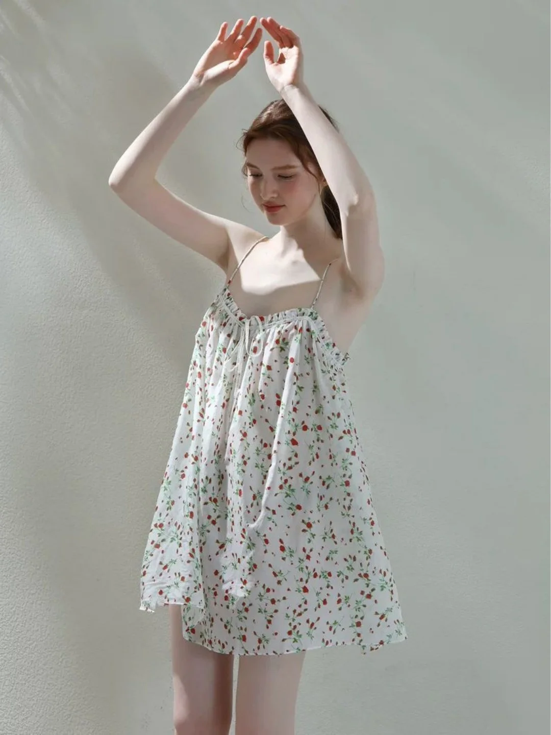 Retro Floral Print Chemise Nightgown Women's Summer Thin V-Neck Home Clothes Large Size 300 Pounds Short Sleeve Sleepwear