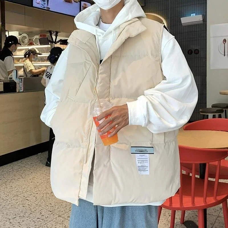 

Men's Cotton Sleeveless Vest Hong Kong Inspired Streetwear Loose Standing Collar Blazer Student Friendly Unisex Winter Jacket​