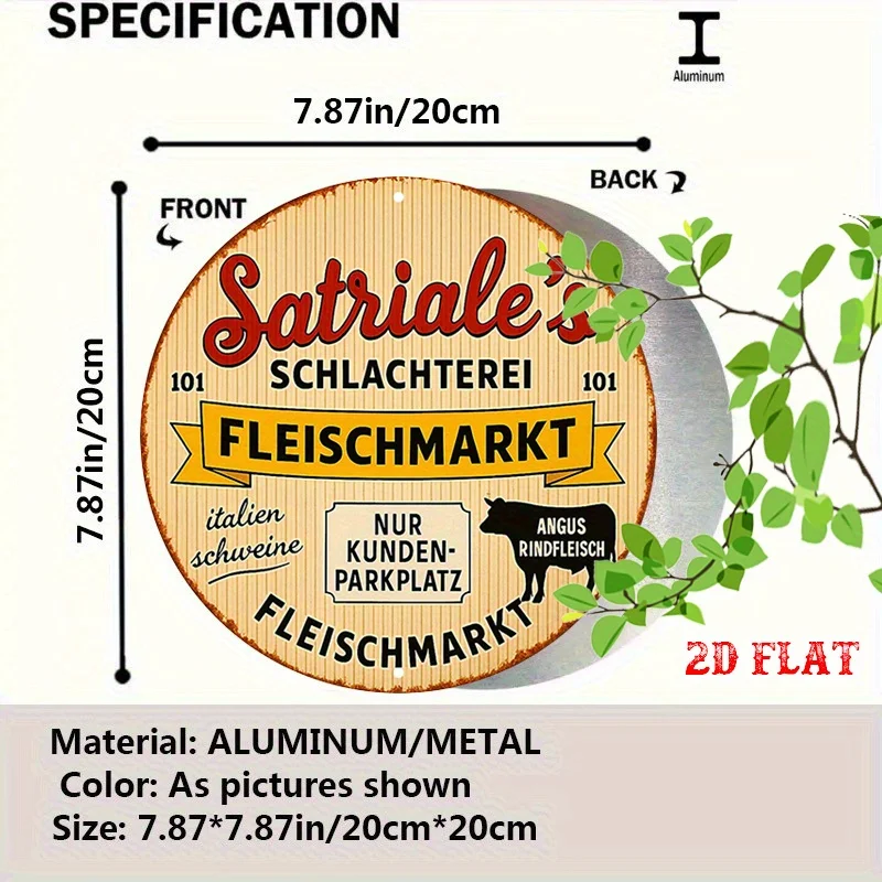 2D Flat 1pc Customer Parking Aluminum Metal Tin Sign, Meat Market Round Aluminum Sign, Angus Beef 7.8X7.8 Round Aluminum