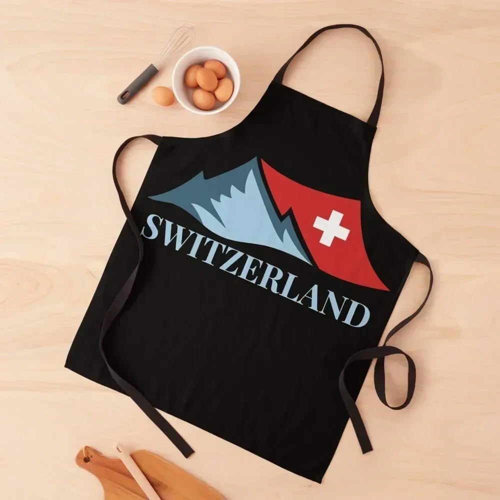 

Swiss Alps with Swiss Flag - Travel Apron Custom Nursing Cleaning Products For Home Kitchen Accessories 2022 Apron