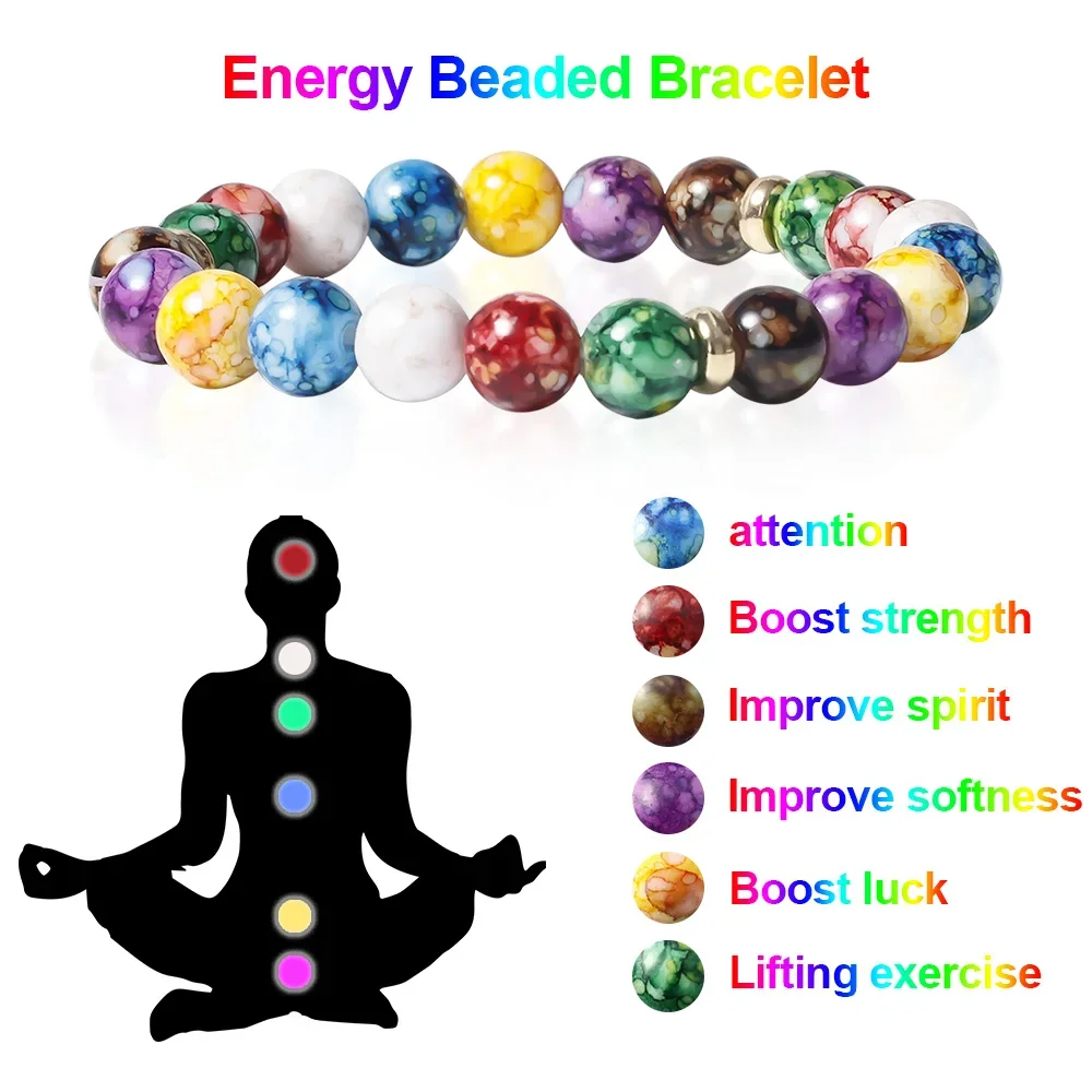 7 Chakra Reiki Healing Stone Bracelet Yoga Balance Energy Beads Volcanic Stone Lose Weight Bracelet Jewelry Bangle for Women Men