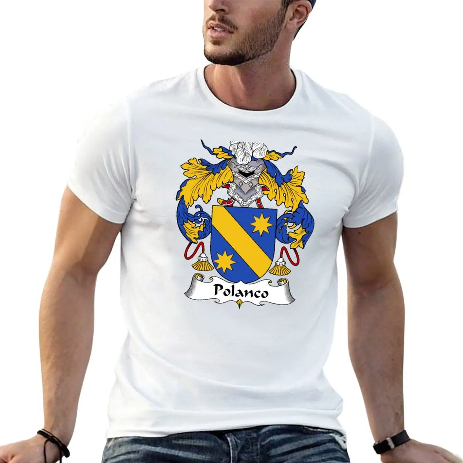 Camiseta con escudo de armas de Polanco/escudo familiar, camiseta para hombre, camiseta de marca de lujo 100% algodón, camiseta de algodón para hombre, camiseta lisa para hombre