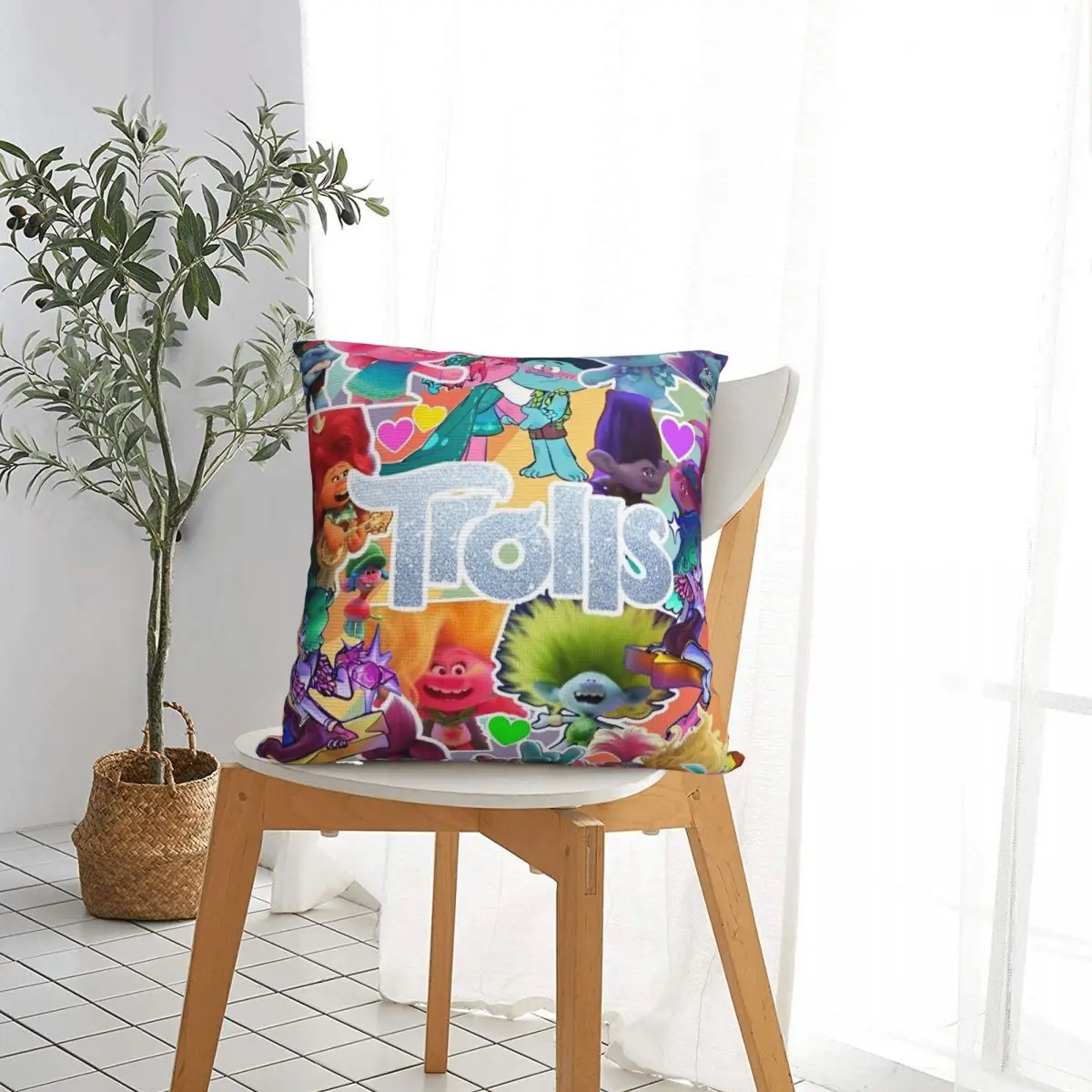 T-Trolls Band Together Cartoon Throw Pillow Cover Cushions for Sofa Musical Comedy Creative Pillowcase