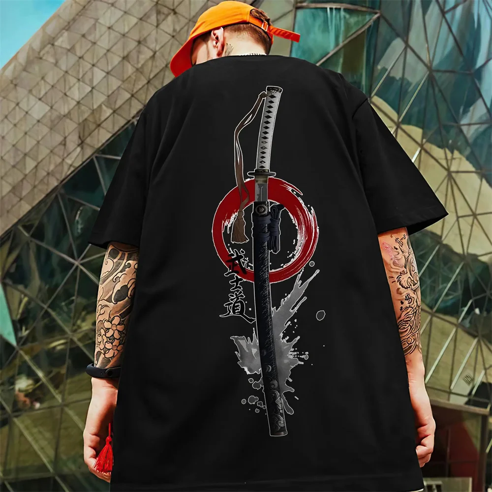 Summer Vintage Men\'s T Shirt 3d Japanese Samurai Sword Print Mens Clothing Street Harajuku Short Sleeve T Shirt Loose Oversized