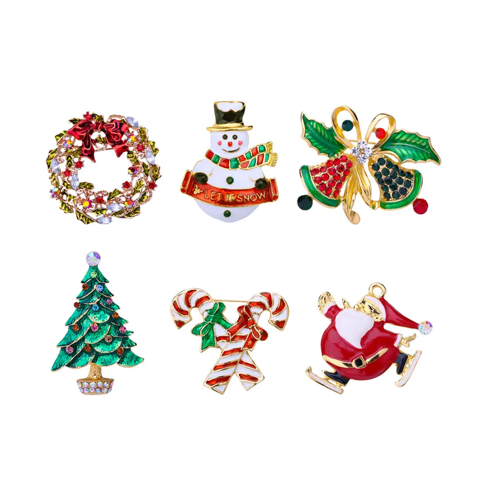 

6 Pcs Snowman Brooch Christmas Tree Alloy Boutonniere Pins for Women Durable Long Lasting Gift Idea Special Eye Catching