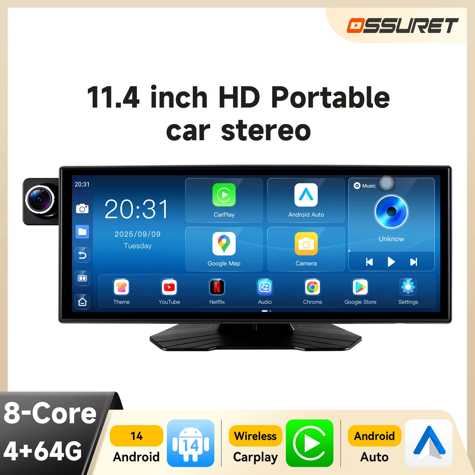 12V-24V Universal 8-Kern Android Autoradio Multimedia-Player Kabelloses Carplay Android Auto GPS Touchscreen Rekorder AUX DVR Armaturenbrett