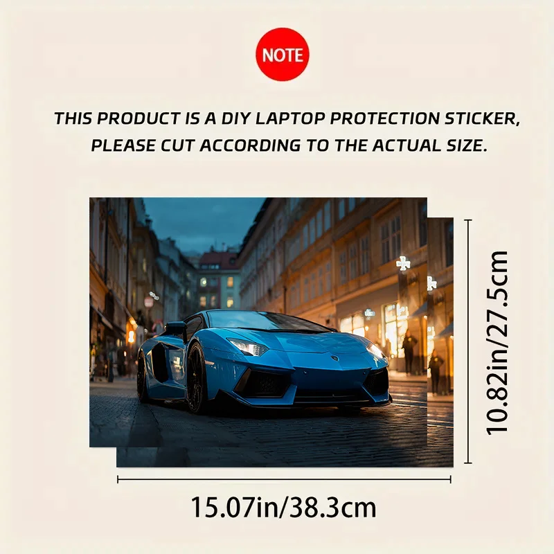 2-Pack, Blue Supercar Street Pattern PVC Laptop Case Sticker, Scratch Resistant DIY Art Case,Suitable for HP Dell, Lenovo, Apple