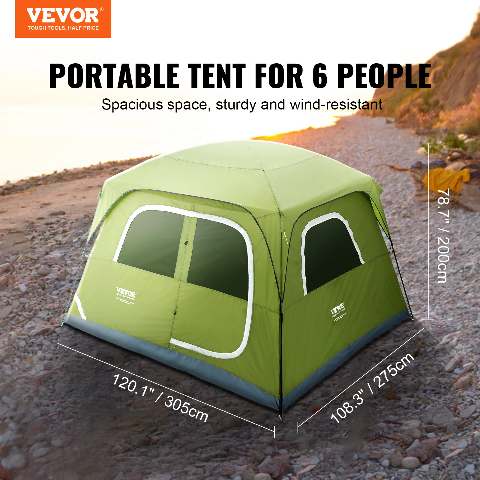 VEVOR 6 Person Outdoor Profession Fabric Tent Rainfly Waterproof Camping Tent Family Outdoor Instant Setup Tent with Carring Bag