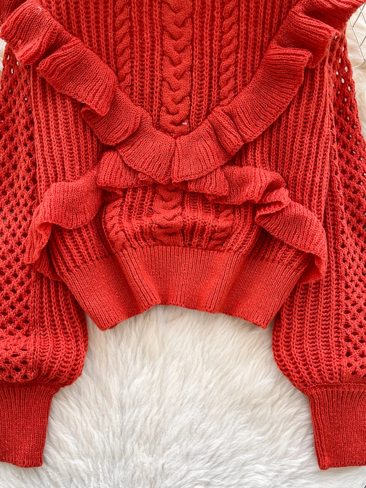 Ladies' Lazy Hollow out Long Sve Knitted Sweater Base Layer Top Korean Sle Commute Faion Autumn Season  Color