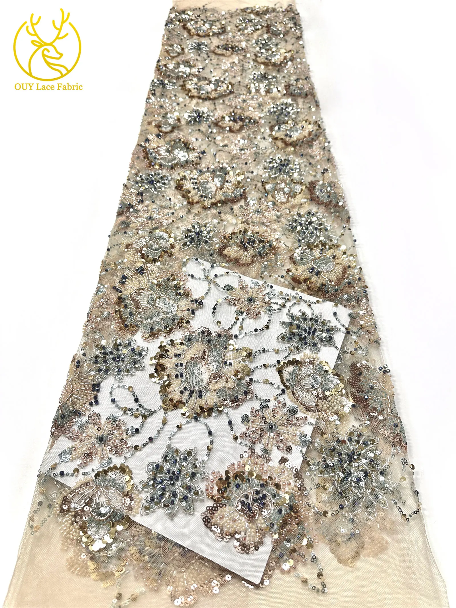 Luxuriöses High-End Nigerianisches Damen-Partykleid für Abschlussball 2026, Afrikanischer Bräutigam-Stickerei-Perlen-Spitzenstoff, Französische Pailletten-Spitze – Detail 15