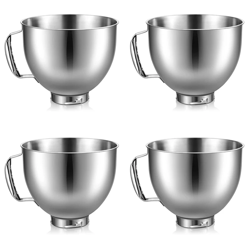 4X roestvrijstalen kom voor Kitchenaid 4,5-5 Quart Tilt Head Stand Mixer, voor Kitchenaid Mixerschaal, Vaatwasmachinebestendig Milieuvriendelijk