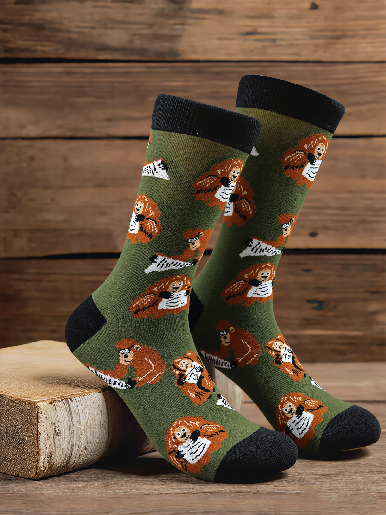 

1 Pairs Men's Cute Monkey Print Cotton Socks Funny Novelty Animal Pattern Mid-Calf Socks For Men New Daily Socks Streetwear