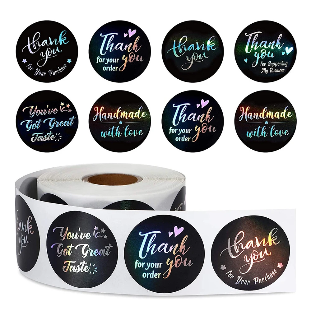 1,5 Zoll Regenbogen Laser danke für den Kauf Aufkleber kommerzielle Dekor Aufkleber Backen Aufkleber Umschlag Etiketten Urlaub Dekor