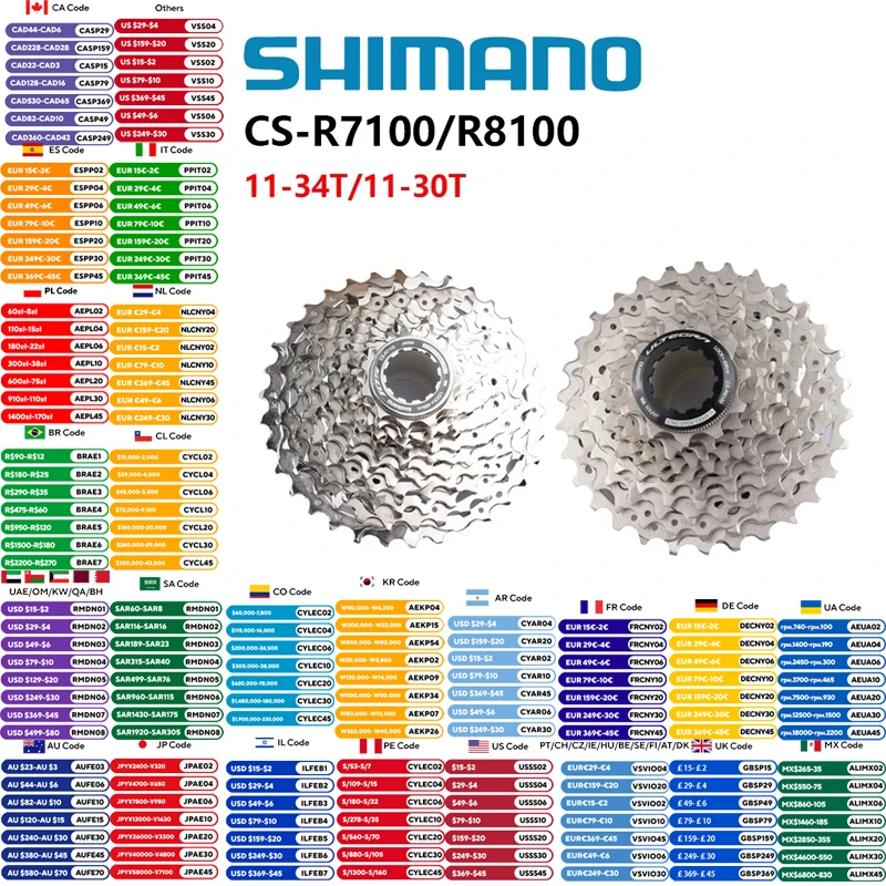Shimano 105 R7100 ULTEGRA R8100 Cassette 12s Cassette de vélo pour vélo de route Di2 groupe 11-30T/11-34T pièce de vélo Shimano d'origine