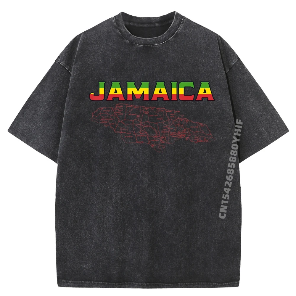 

Jamaica With Jamaican Map And Flag Mens Clothing New In Tops & Tees Loose Washed Shirt Mens Printed Graphic Clothes