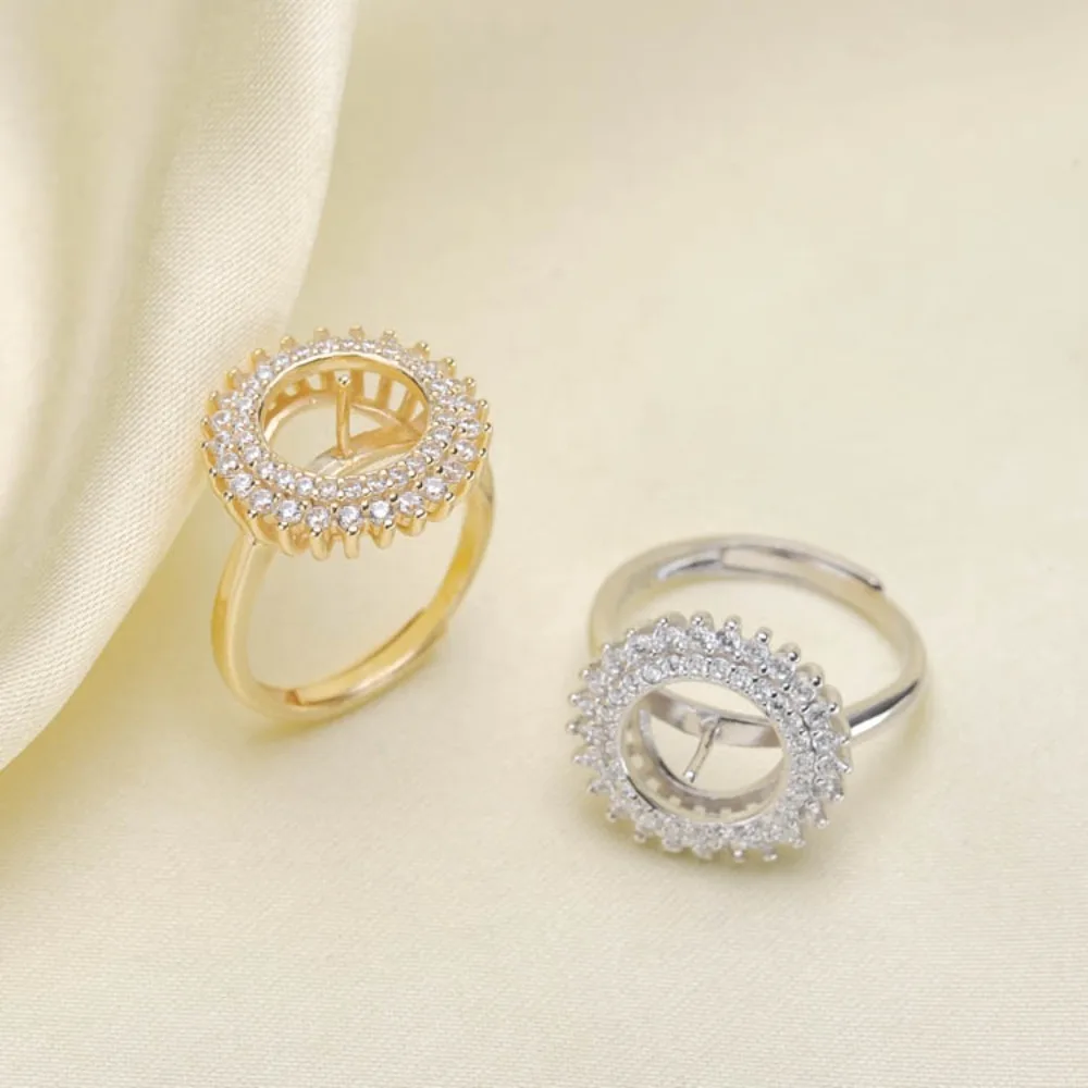 

2pcs DIY Pearl Accessories 925 Silver, Natural Pearl Jade Ring Concealer Empty Holder, with 8-10mm Round Flat Beads