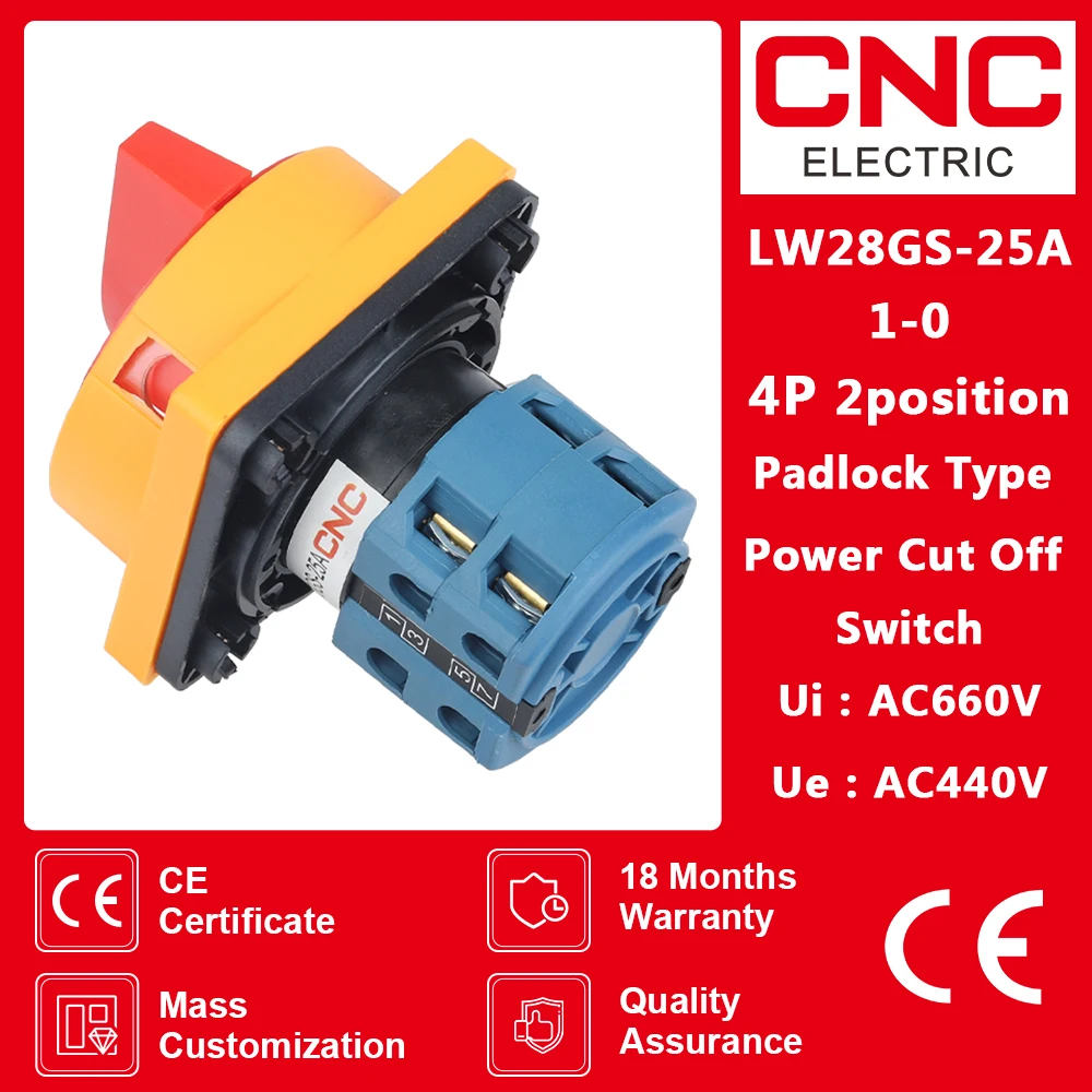 CNC 4Poles 2Position OFF/ON Padlock Type Power Cut-Off Switch Universal Conversion Main Control Load Open Circuit LW28GS-25A