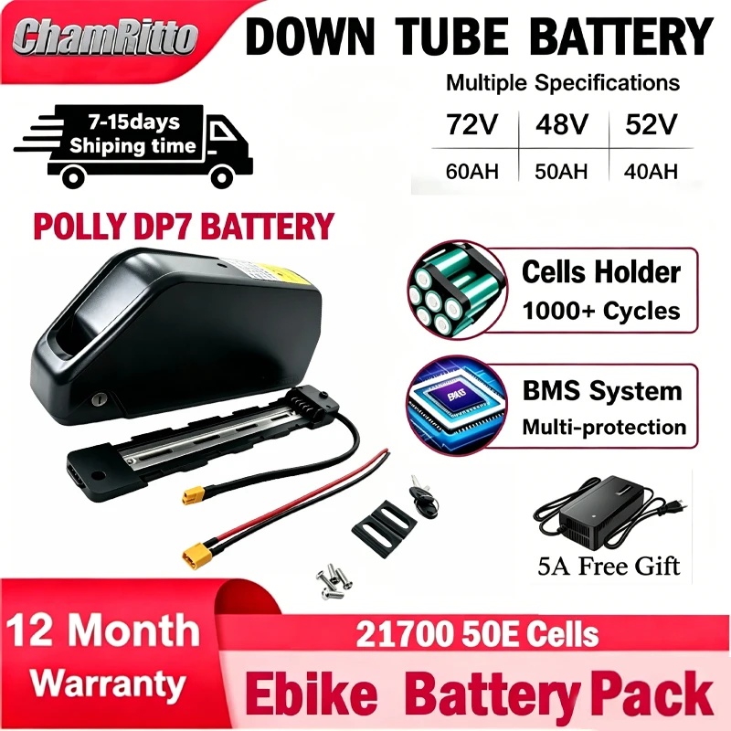 

E bike cham-rider 36v 48v 52v 30ah 40 45 50ah 60ah Battery 60v 72V Electric Vehicle Bicycle 21700 Lower Tube 3000w 2000w Battery