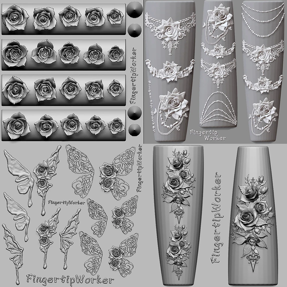 

Flower Serie Silicone Nail Art Molds Rose Ice Flower Lotus Butterfly Orchid Jasmine 3D Acrylic Nail Art Carving Mold Charms