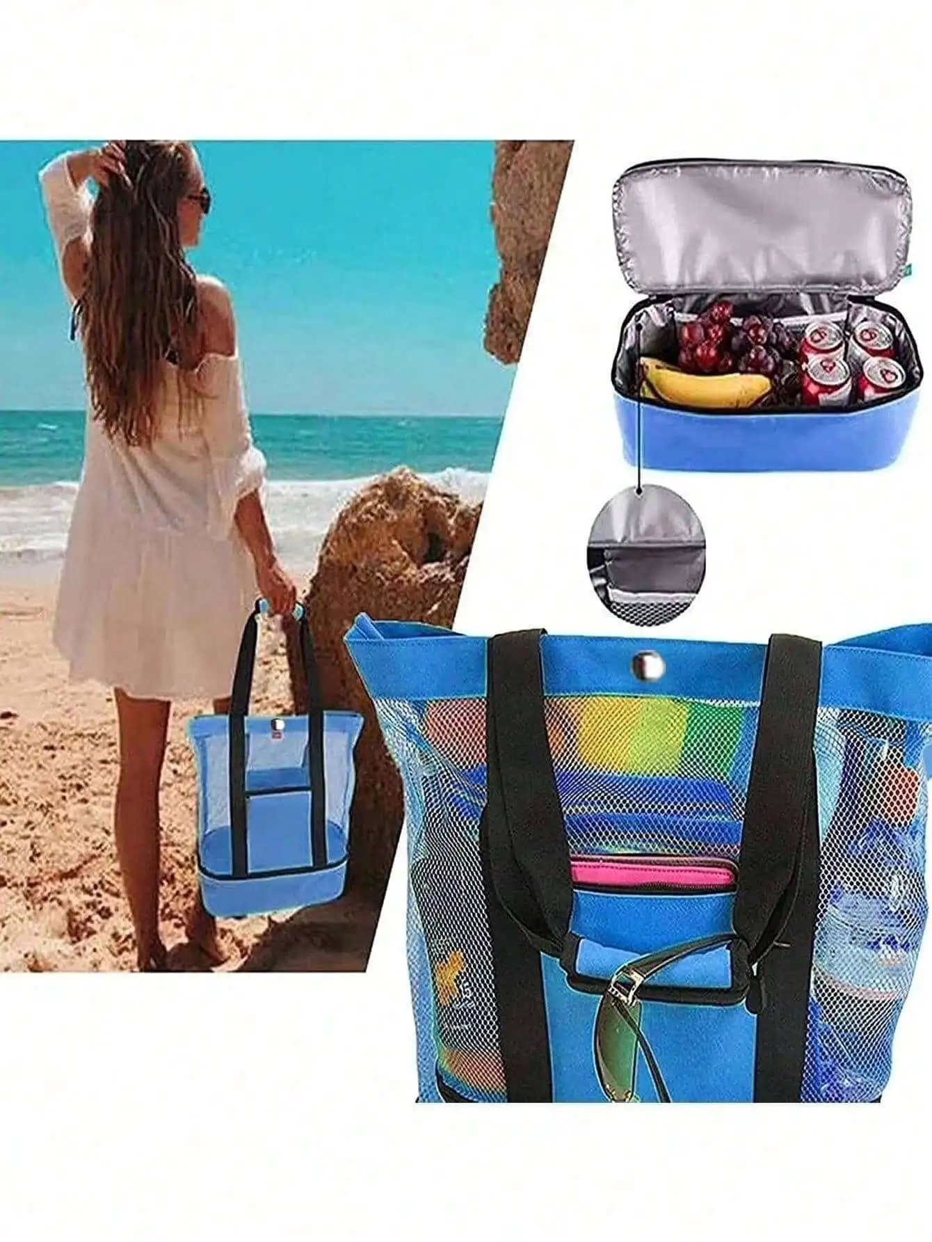 Minimalist Double Layer Beach Bag, Lightweight Versatile Travel Bag, All-Match Outdoor Bag With Insulated Layer