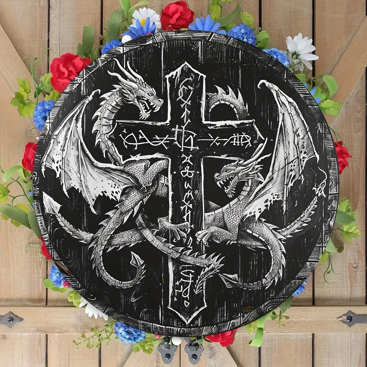 Mystical Dragon&Cross Acrylic Sign,Fantasy Home,Whimsical Wall Art,Rustic Farmhouse Porch Decor,Ideal for Front Door&Party Decor