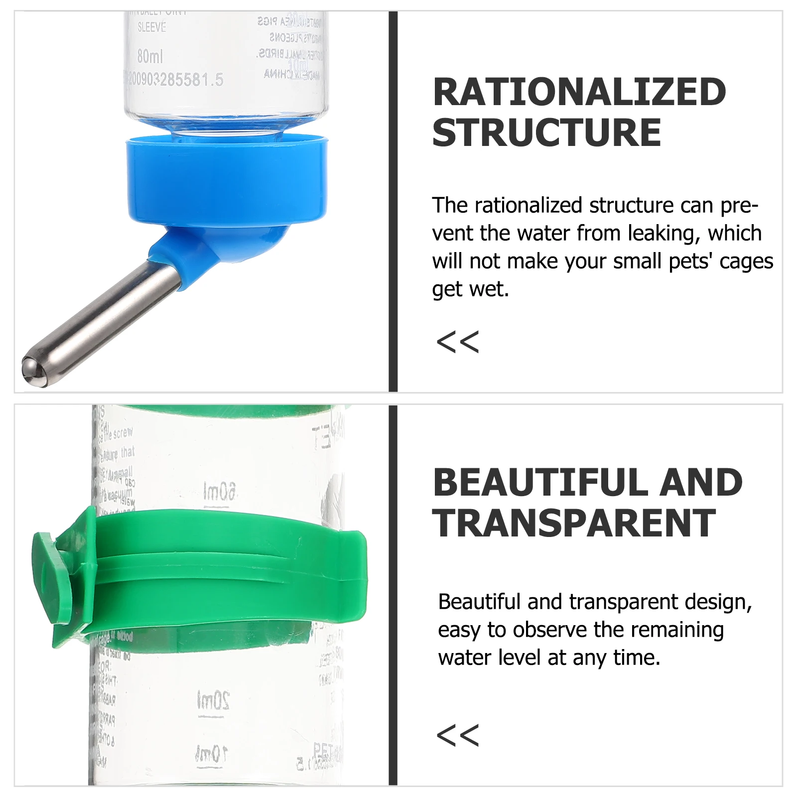 

3pcs Pet Water Bottle Hamsters Transparent Drinking Feeder Leak-Proof Cage Accessories Hanging Household Waterer Chinchilla