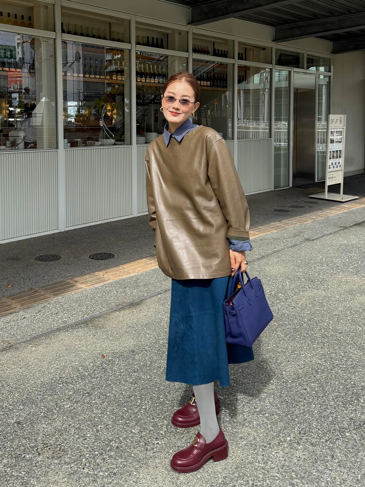 

DesiGar Outdoor Functionali PU Leather Jaet Loose Overlap round Ne Long Sve Motorcycle Top High-End Sensation