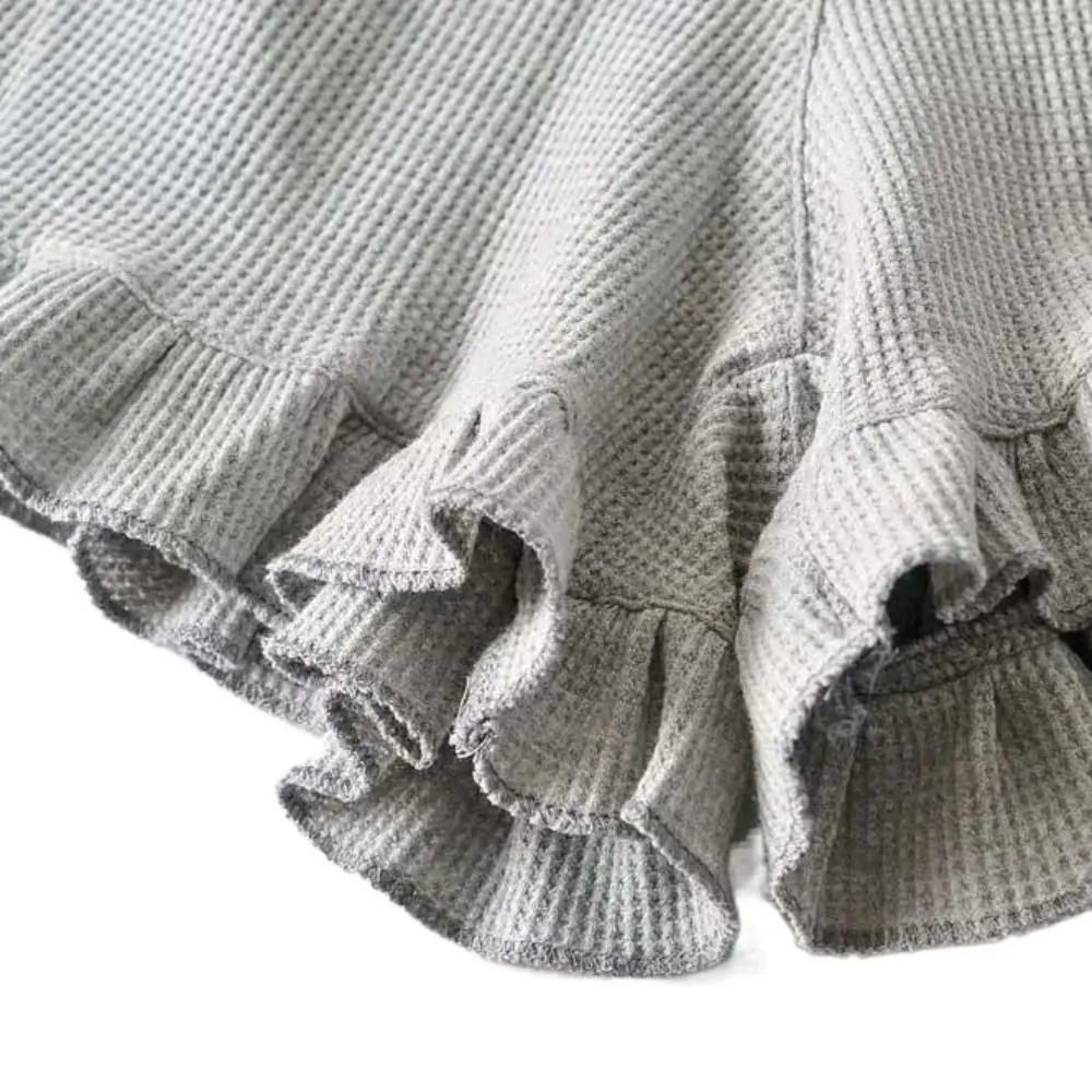 

Casual Lace Up Drawstring Shorts Women Ins Style Large Size Sweet Ruffled Shorts Loose High Waist Wide Leg Short Pants Girl