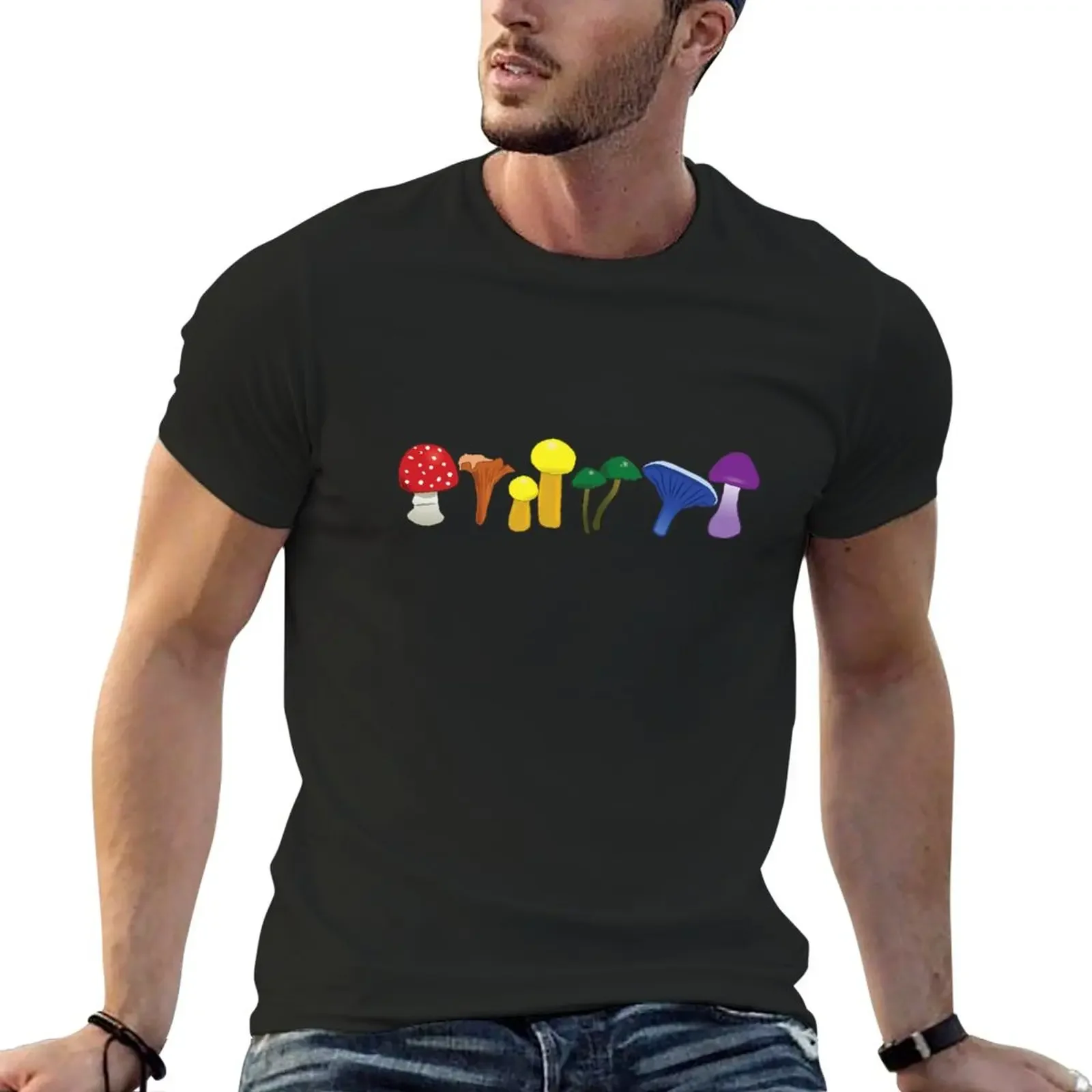 Rainbow pride mushrooms T-Shirt Oversized t-shirt summer top black t shirts T-shirts for men cotton