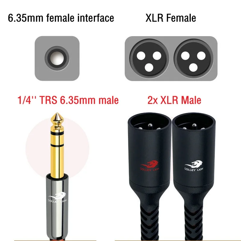 1/4 Inch TRS 6.35mm to Dual XLR Male Audio Cable for Microphone DV Camera Camcorder Stereo System Y Splitter Shielded Cords