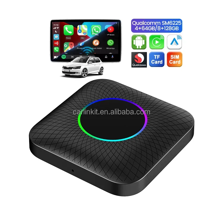 

In Stock Stable Switch Adapter Car Wireless Carplay Android Auto Car Play Tv Video Dongle SM6225 Tbox Ambient 8 128 Ai Box
