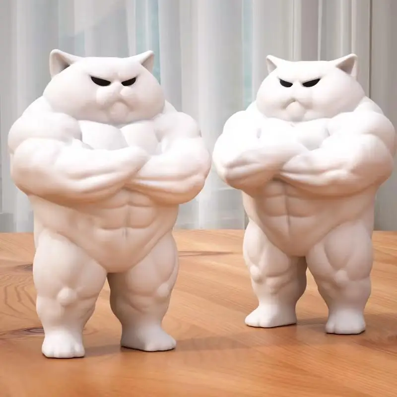1 Stück weiße muskulöse Katze Capybara Kuh und Tiger Statuen Set langlebige Kunststoff-Heimdekorationen für Wohnzimmer perfektes Geschenk