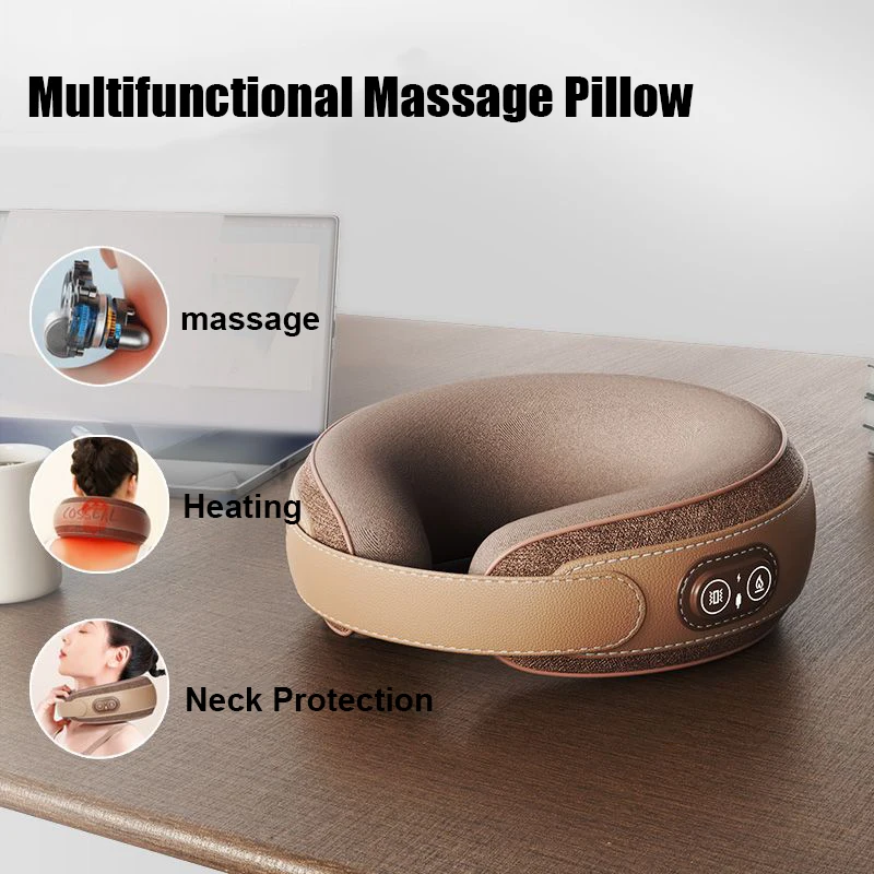 Electric U-Shaped Massager Pillow Multifunction Memory Foam Aircraft Travel Neck Pillow Hot Compress Relax Cervical Support