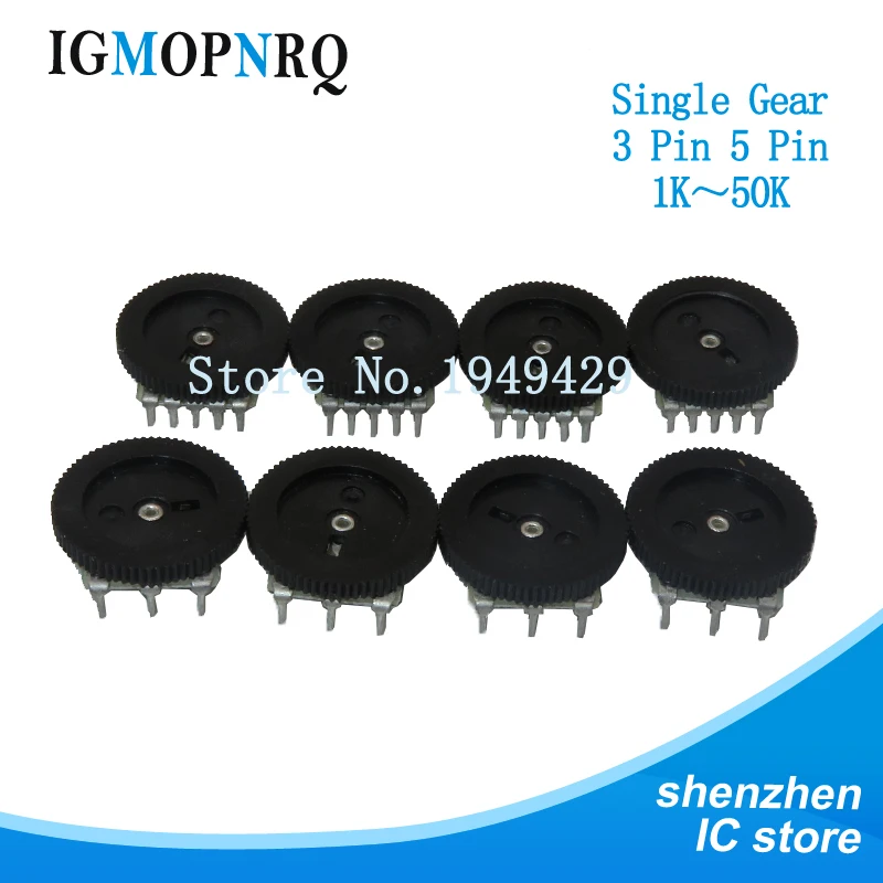 5pcs Double Gear tuning potentiometer B102 B103 B203 B503 B1K B10K B20K B50K 3Pin/5Pin 16*2mm Dial Potentiometer