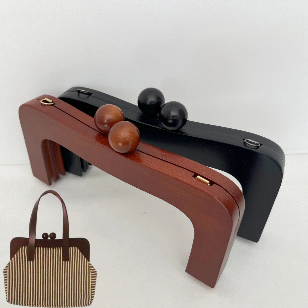 22CM Wood Head Bag Purse Frame with Screws Handbag Handle Wood Bag Parts Chain Clasp Accessories for Wallet And Coin Bag Making