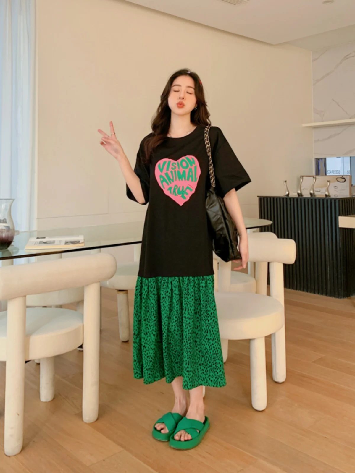 

plus Size Summer Dr Slimming Loose Belly Covering ort Sve Faionable Commute Sle Cotton Blend Long Dr