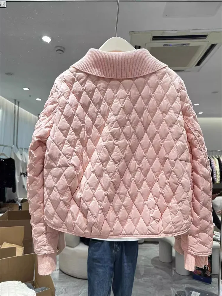 Design Sense Splicing Fashion Niche Cotton Jacket Women Autumn Winter Solid Color Long Sleeve Lightweight Coat Warm Cradigan Top