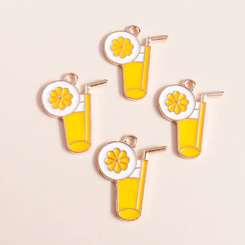 

20pcs 25x27mm Cute Enamel Summer Drink Juice Charms Pendants for Jewelry Making Earrings Necklaces Bracelets DIY Crafts Supplies