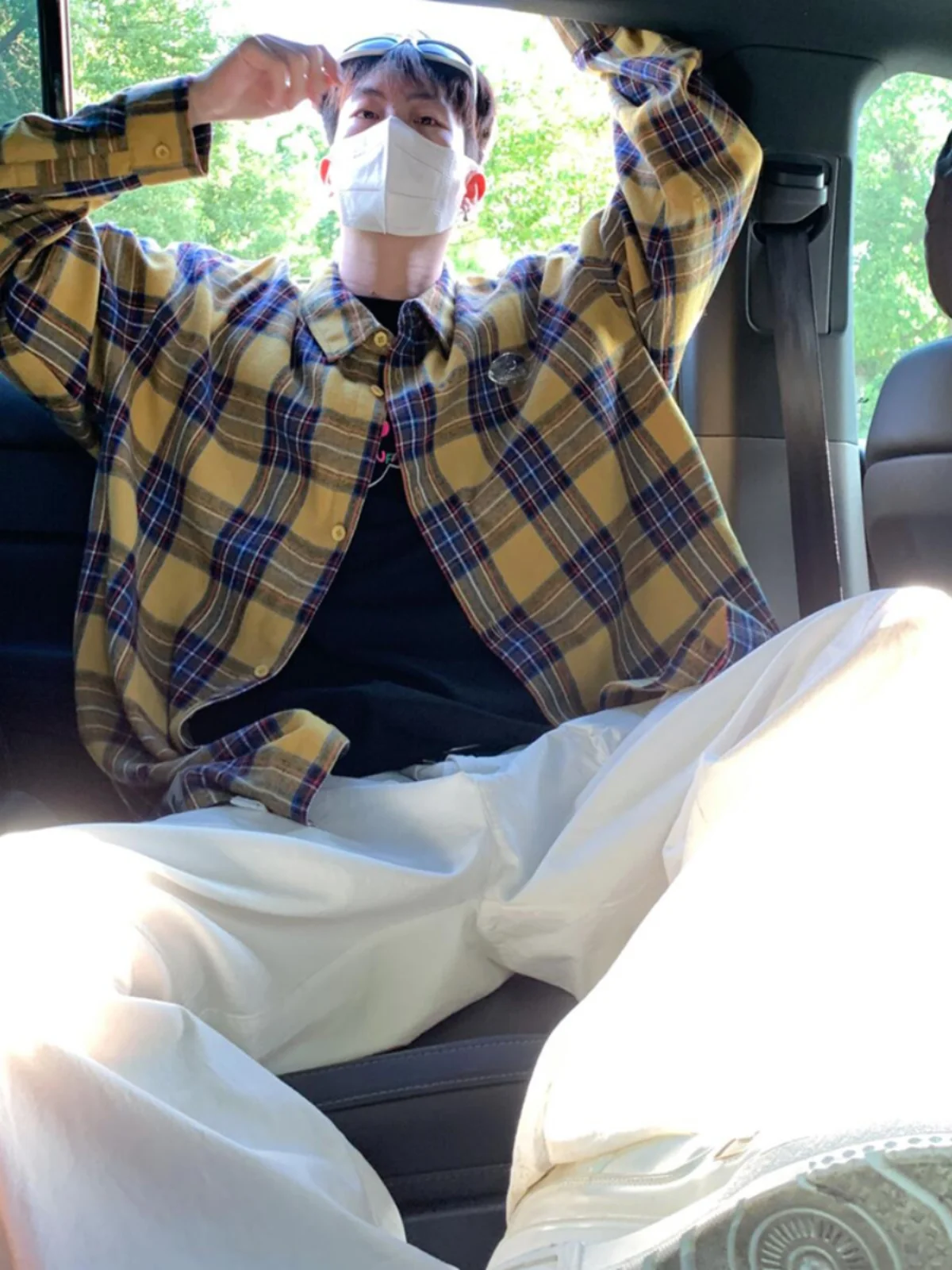 

American Retro Yellow Plaid Long Sve Men's irt Autumn Top Cleanfit Striped irt Couple's Outfit Coat Loose Fit Polyeste...