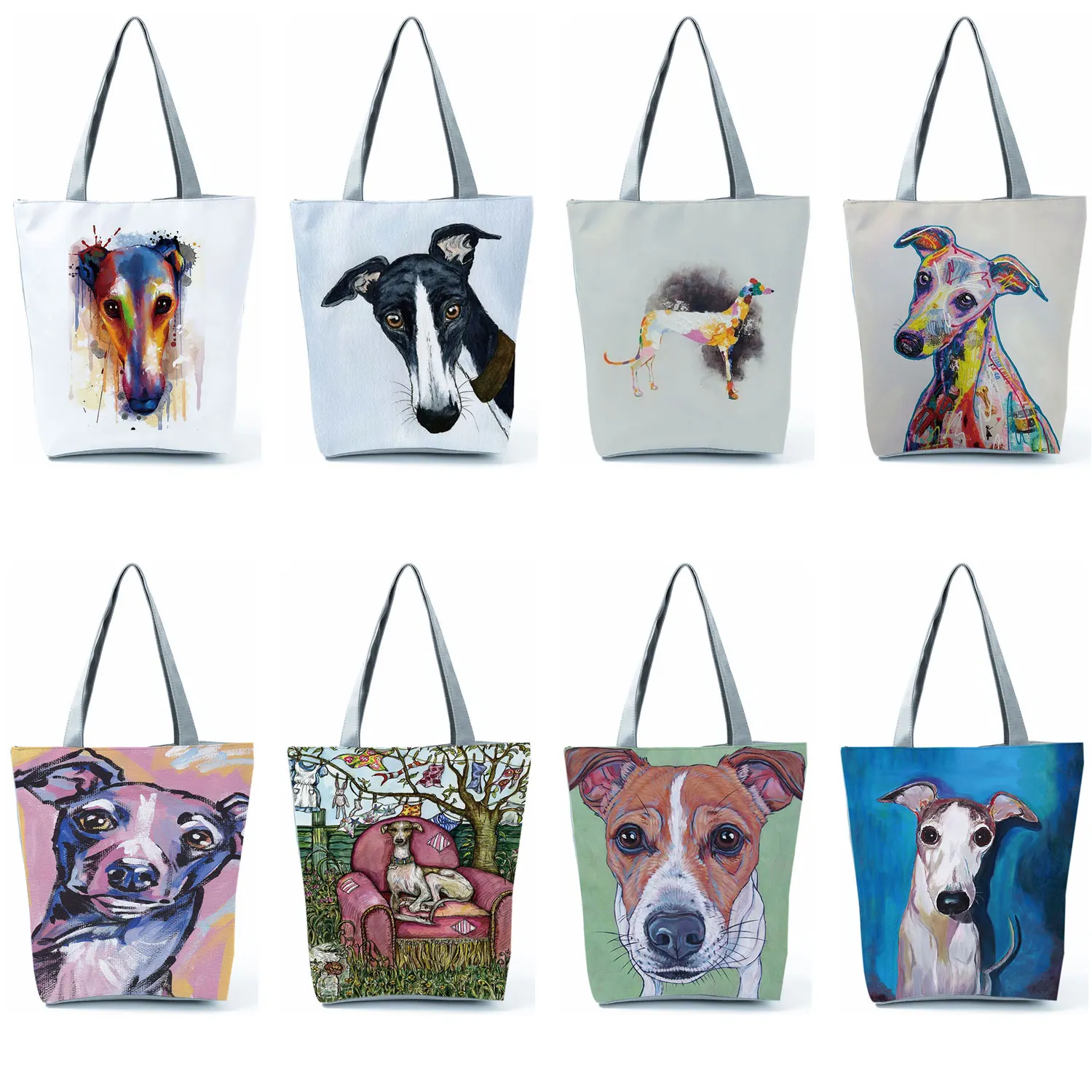 

Personalized Prints Totes Bags Designers Durable Women Casual Handbags Oil Painting Greyhound Dog Prints Eco Shopping