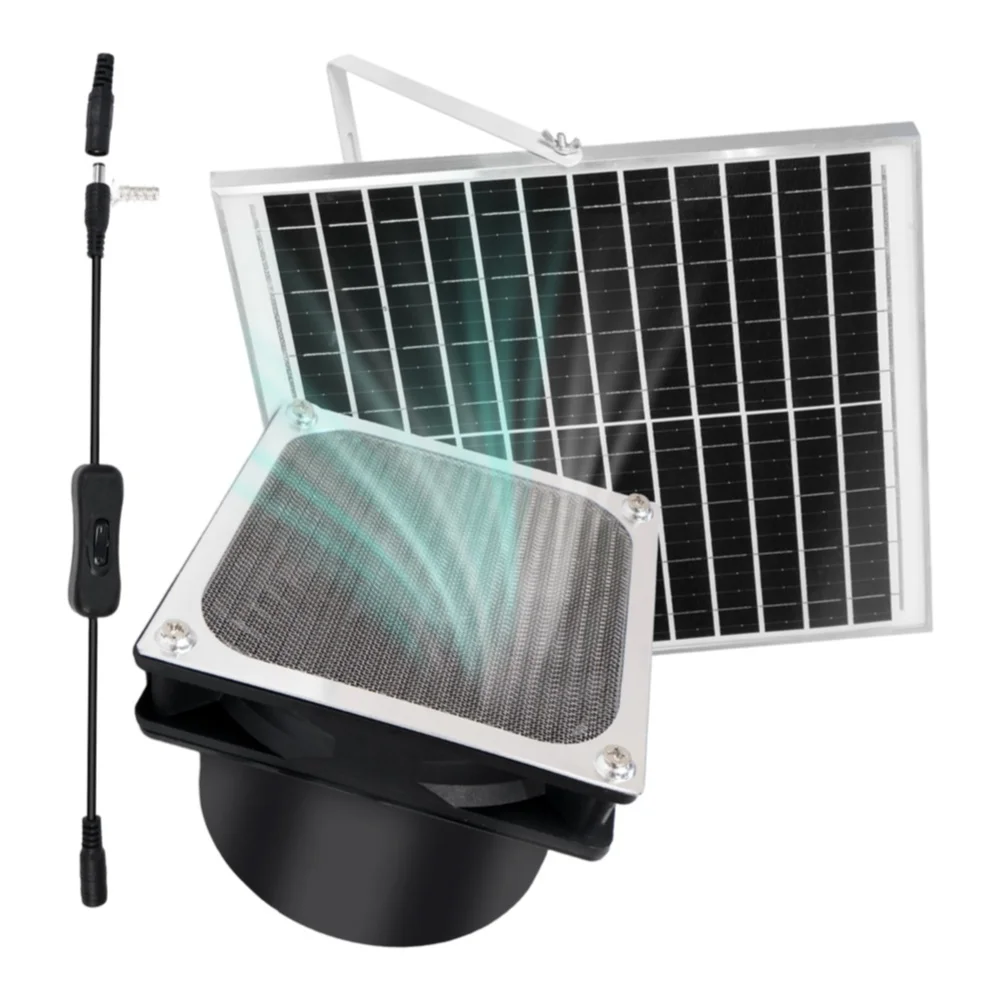 15W Solar Powered For Exhaust Fan ABS Aluminum Alloy Ventilation For Greenhouse Chicken Pet Shed Roof Air Circulation Cooler