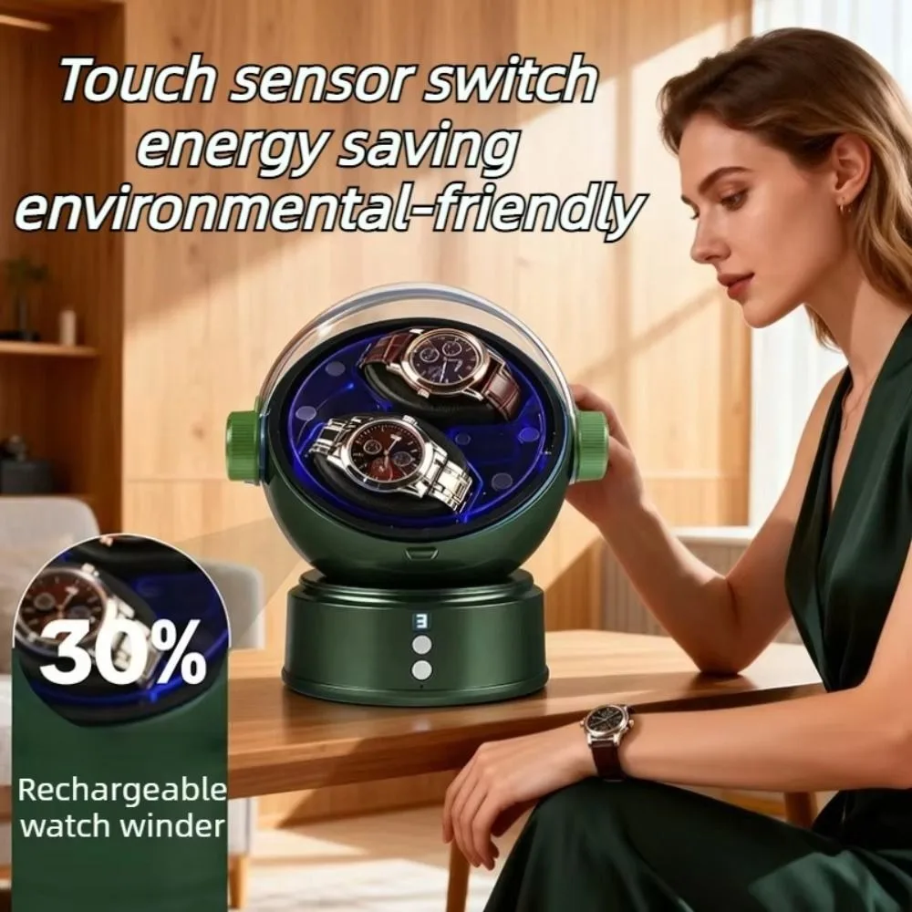 Space Style Digital Double Watch Winder Anti-Magnetic Luxury Dual Watch Winder Box 5 Color Changing Ambient Lights Ultra Quiet