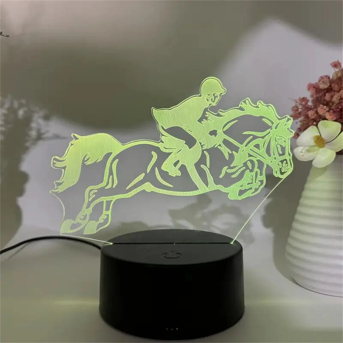 1pc Riding a Horse 3D Night Light, 3D Optical Illusion Lamp With Touch, 7-Color Changing Ambient Light For Bedroom