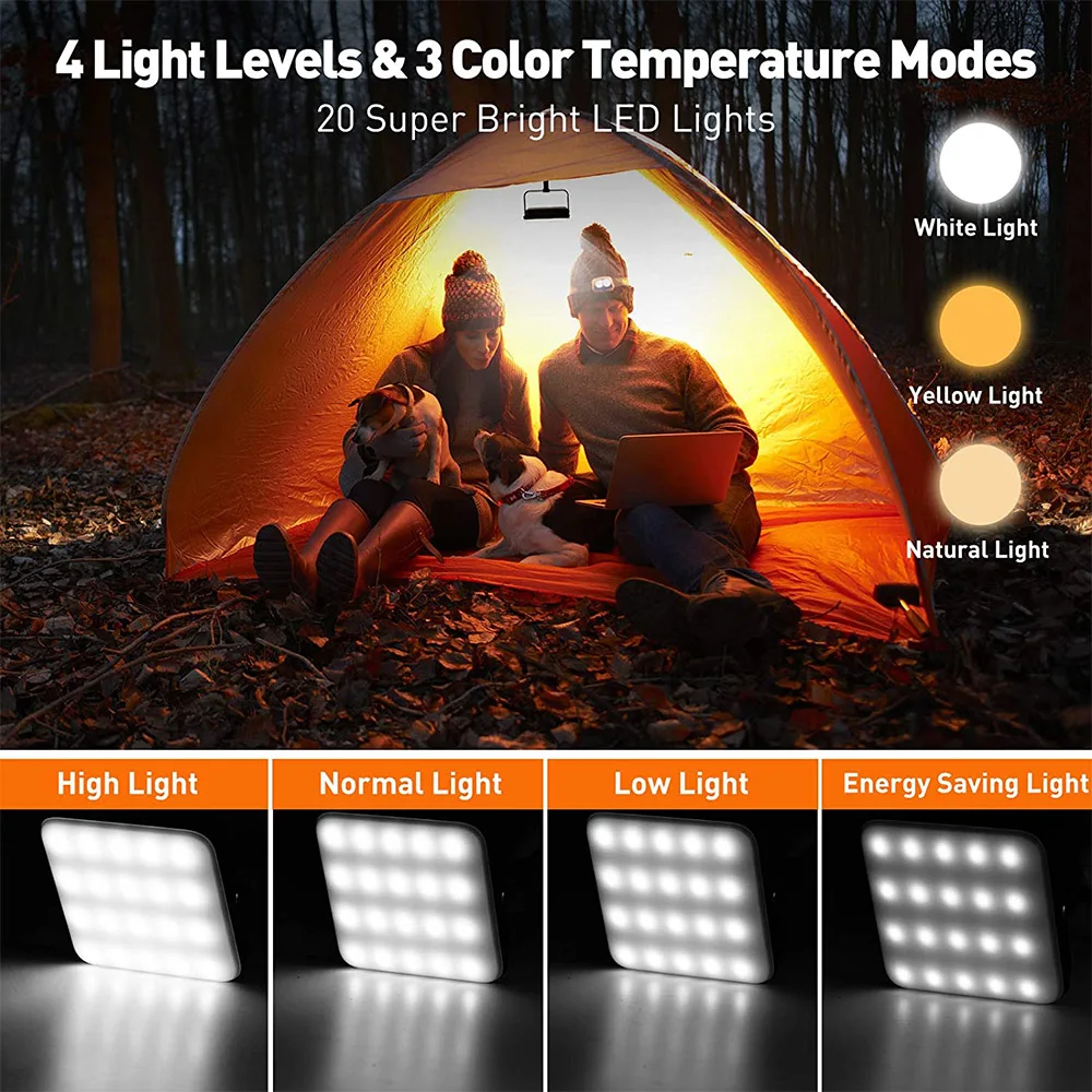 10000mAh Rechargeable Camping Lantern Portable Outdoor Camp Light Magnet Emergency Light Hanging Tent Bulb Powerful Work Lamp