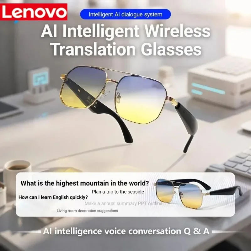 

Умные очки Lenovo AI с функцией беспроводной связи, 2-в-1: интеллектуальный перевод, воспроизведение музыки, голосовой помощник
