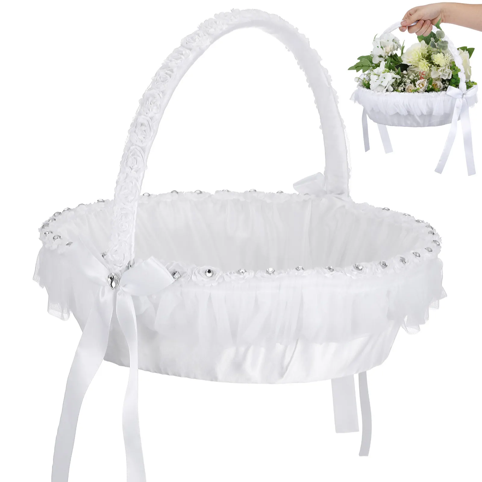 

1Pcs Wedding Flower Basket Lace Hand-Held Flower Girl Basket Romantic Banquet Ceremony Decoration Wedding Baskets