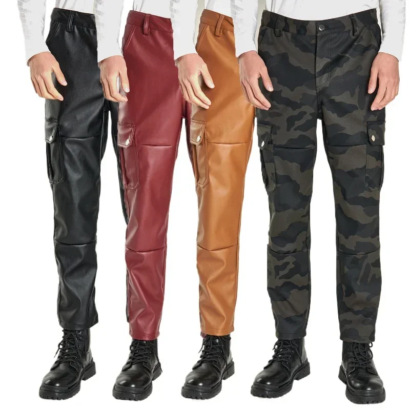 Windproof/Waterproof/dirt Resistant/multi Pocket Motorcycle Black  Leather Pants for Men ,Red Brown Casual Pantalones Cuero Moto