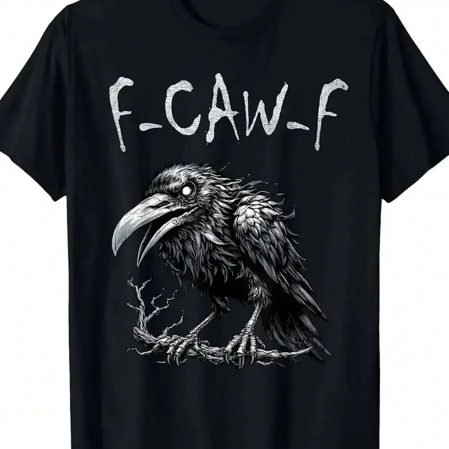 Men's Black Eagle T-Shirt - F-Caw-F Design, Casual Round Neck, Short Sleeve, Regular Fit, All Season Wear, Pattern