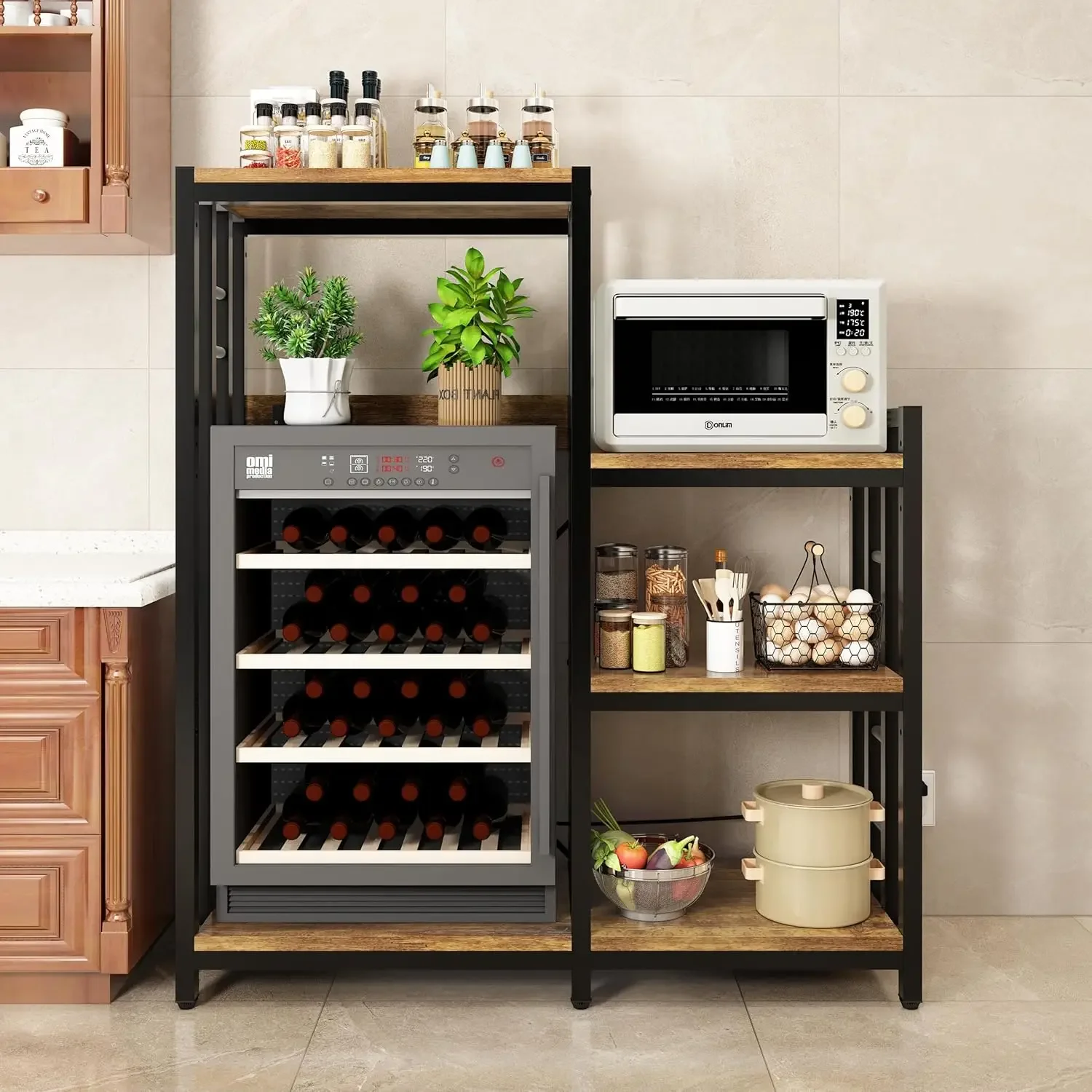 6 Tier Kitchen Bakers Rack Power Outlet Microwave Stand Storage Shelf Kitchen Living Room Office Mini Fridge Stand Spices Pots P - view 6