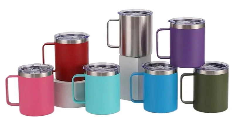 

12oz Handle Mug 304 Stainless Steel Vacuum Insulated Cup with Transparent Lid for Office Use